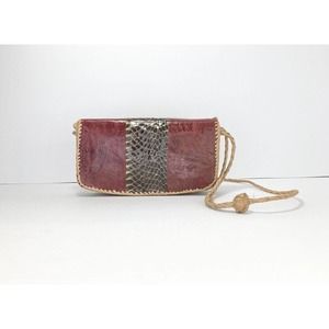 Real Python Snakeskin Burgundy Red Vintage 1970’s Handmade Shoulder Strap Bag